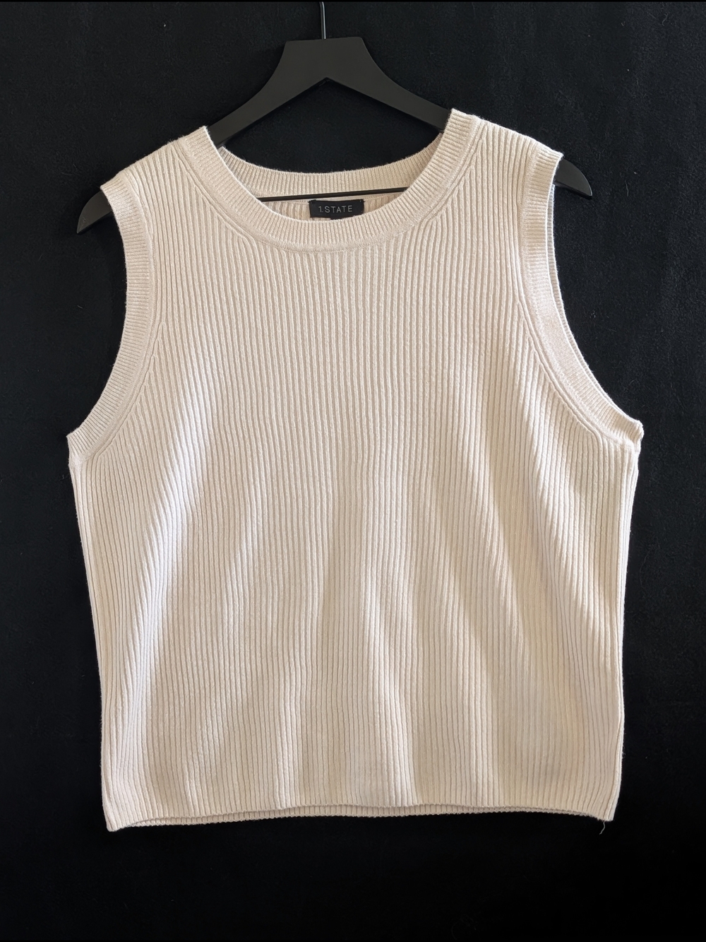 1.STATE NWT XL Cream Ribbed Sleeveless Sweater Vest Sugar Heather Knit Top NEW
